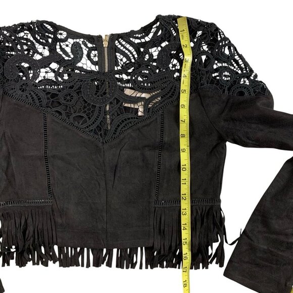 JOA Los Angeles Black Crochet Fringe Crop Jacket Boho Lace Long Sleeve Top XS - Picture 5 of 9